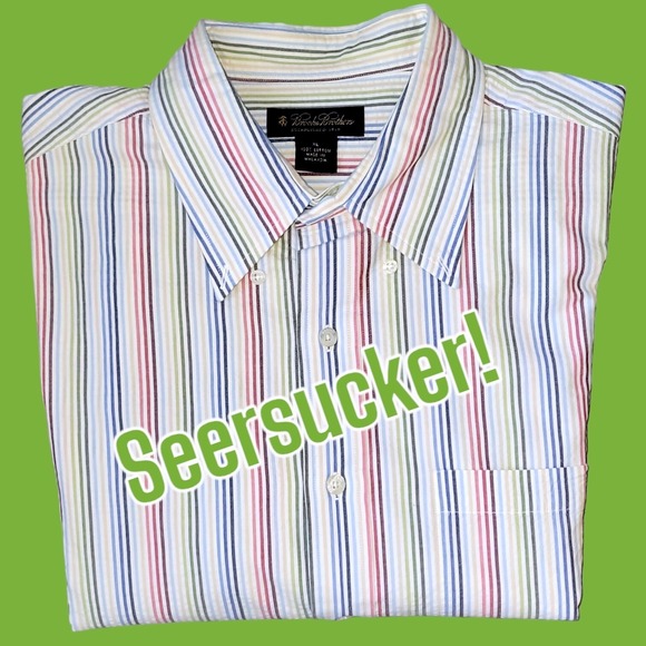 Vintage Brooks Brothers Seersucker L/S Button Down‎ Shirt XL